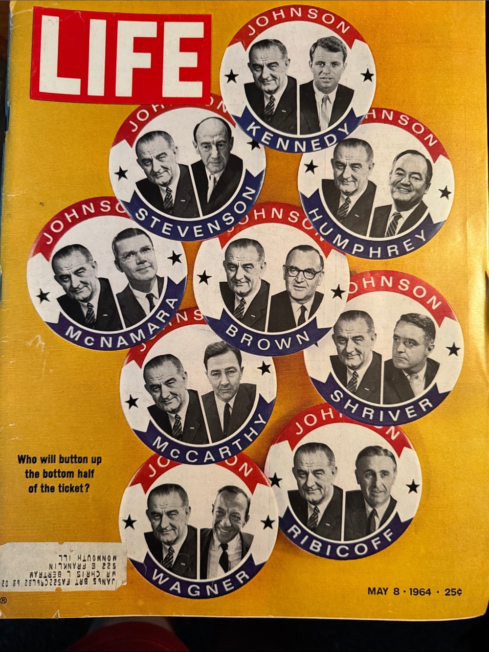 LIFE Magazine May 8, 1964 Vintage Cover - Yellow, Red, Blue